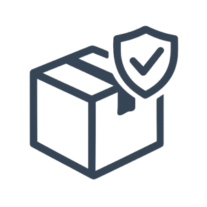 Package with a shield symbol with a checkmark